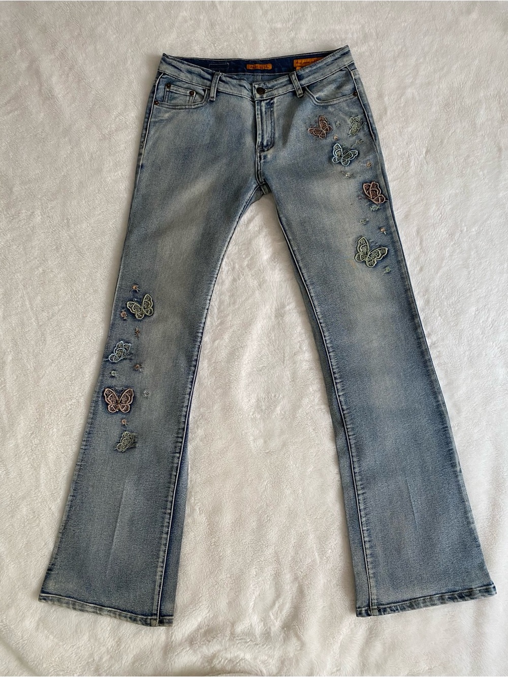 Vintage Y2K embroidered bootcut jeans light wash + butterflies READ SIZE INFO